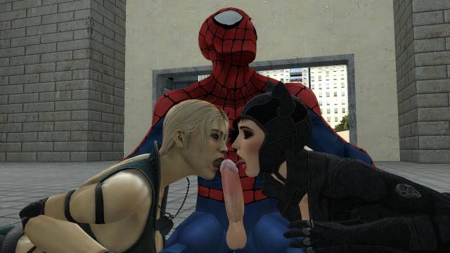 cowmancatwoman+peter parker+sonya blade+spider-man39749638bf6667670df81cbb32afc83e