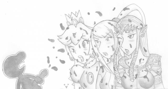 mr. game and watch+princess peach+princess zelda+samus aran