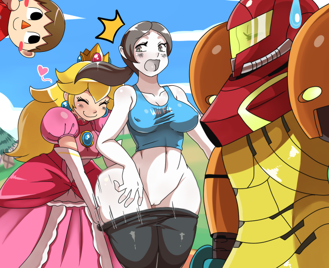 animal crossing boy+princess peach+samus aran+wii fit trainer