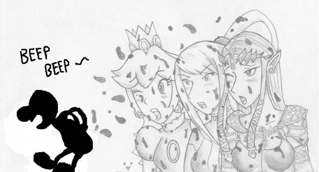 mr. game and watch+princess peach+princess zelda+samus aran